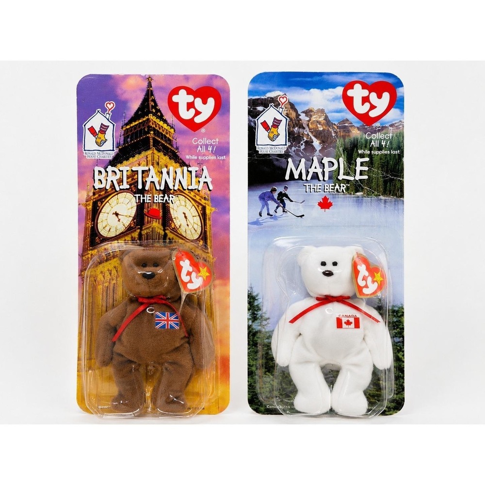 1999 McDonald's Ty Teenie Beanie Babies Britannia & Maple Bears Sealed RMHC Lot